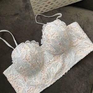 Elegant Lace Bralette in Cream and Pale Blue